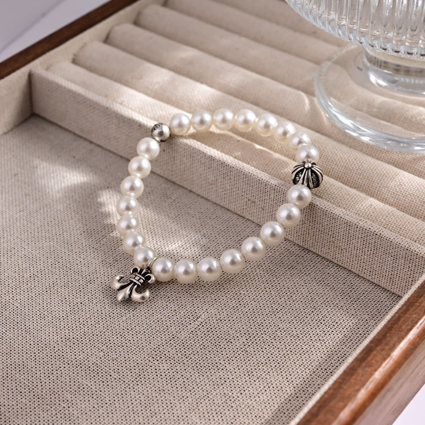 Chrome Hearts Elegant Pearl Bracelets with Gold and Silver Charms